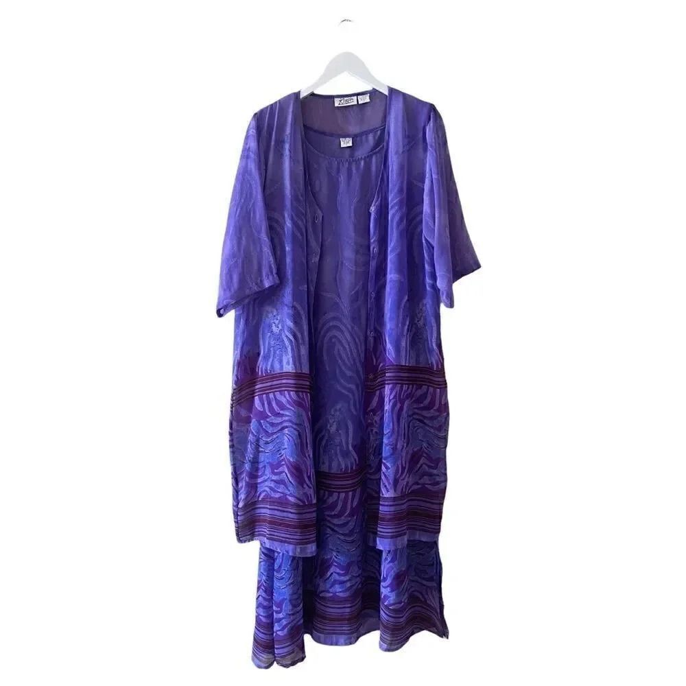 Kirpa Two Pieces Layer Maxi Longline Lined Purple Special Occasion Set Sz L